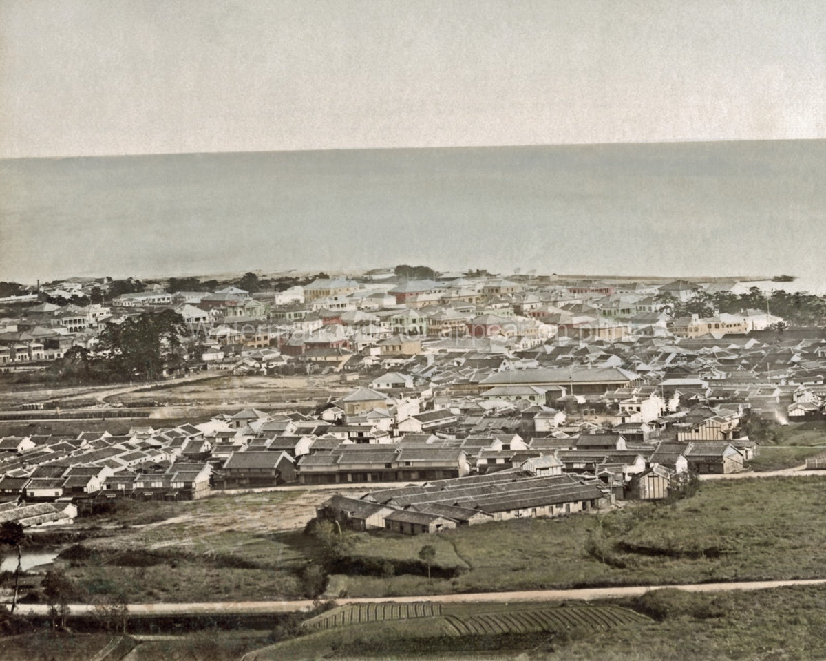 Kobe Japan High Angle View Cityscape Coastal Seaside Rooftops Vtg. Photo 19thC.