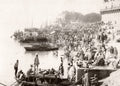Benares Varanasi India River Ganges Crowd Bathing Ghats Boats Vtg. Photo 19thC.