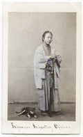 Japan Japanese Infantry Officer Samurai Sword Kimono Dog Vtg. Photo 19thC.