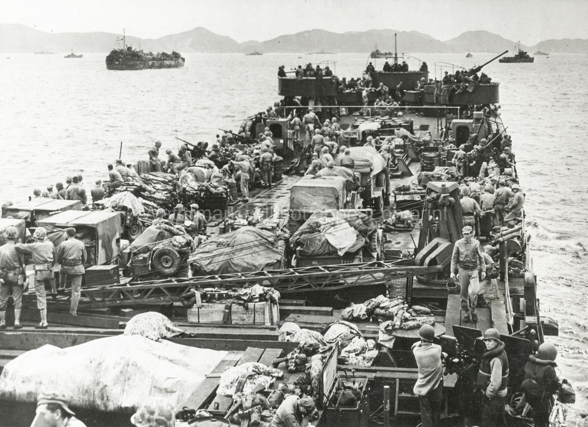 Iheya Island Landing Crafts Soldiers Military Ships WWII Pacific Vtg. Photo WW2
