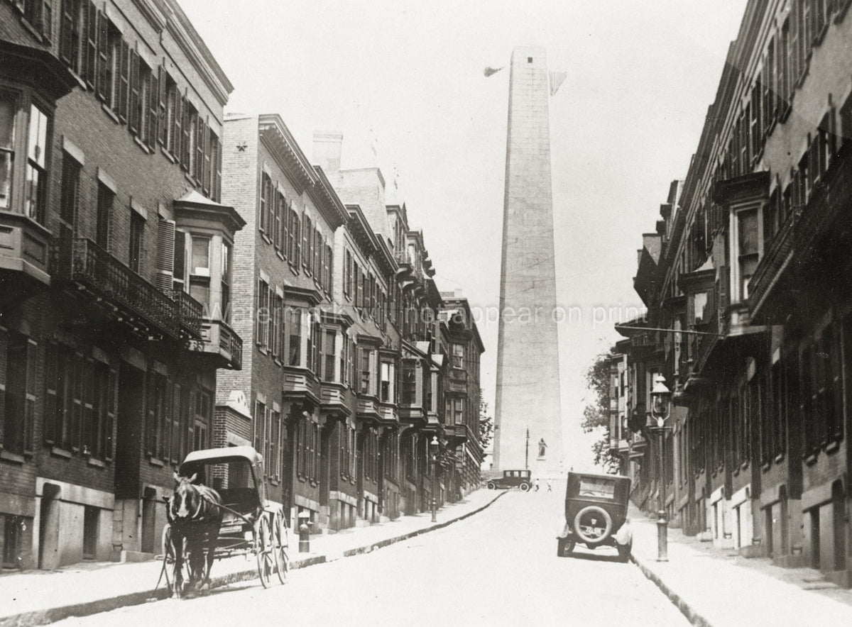 Bunker Hill Monument Charlestown MA Street Scene Horse Vtg. Photo 20thC.