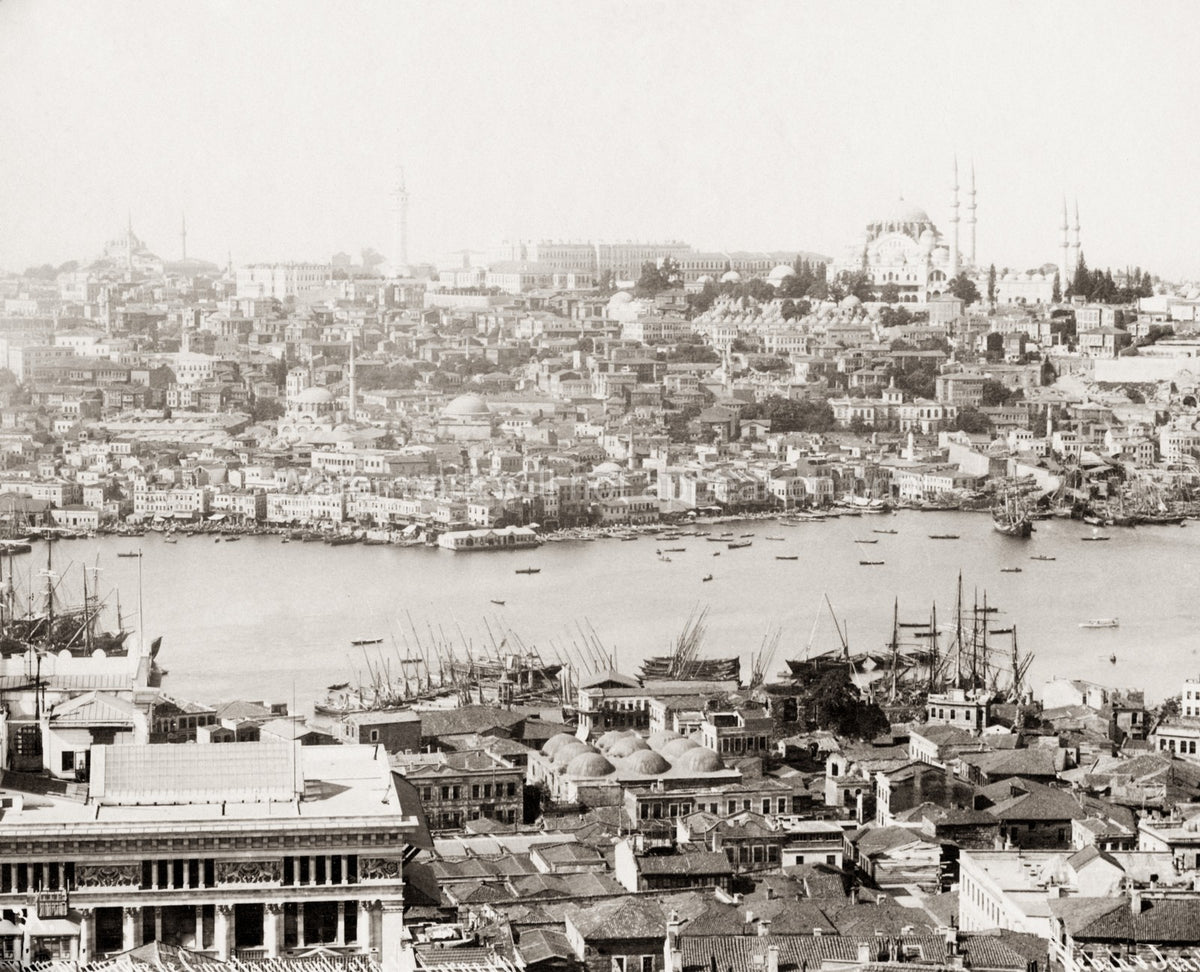 Constantinople Istanbul Bosphorus Harbor Skyline Mosques Vtg. Photo 19thC.