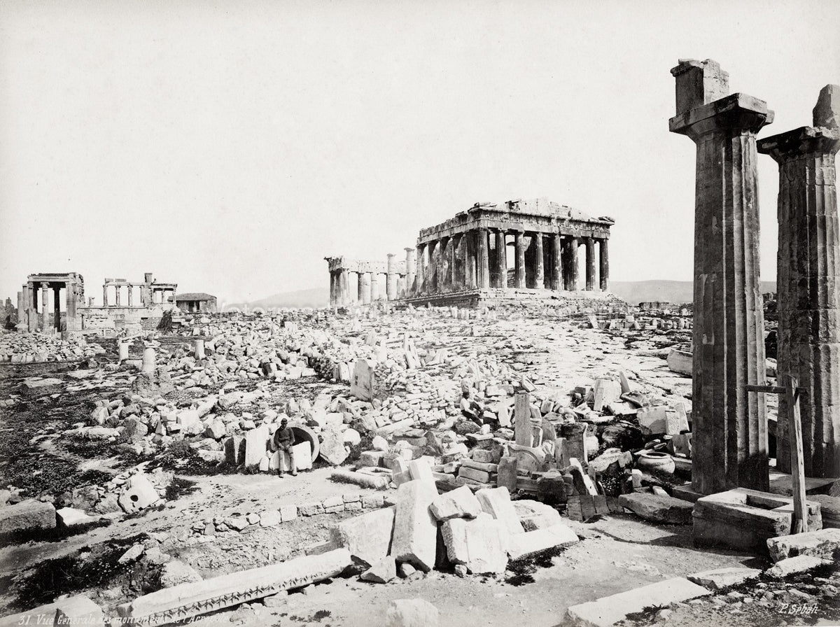Athens Greece Acropolis Ruins Parthenon Ancient Architecture Vtg. Photo 19thC.