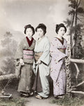 3 Young Japanese Women Kimono Traditional Dress Studio Vtg. Photo 19thC.