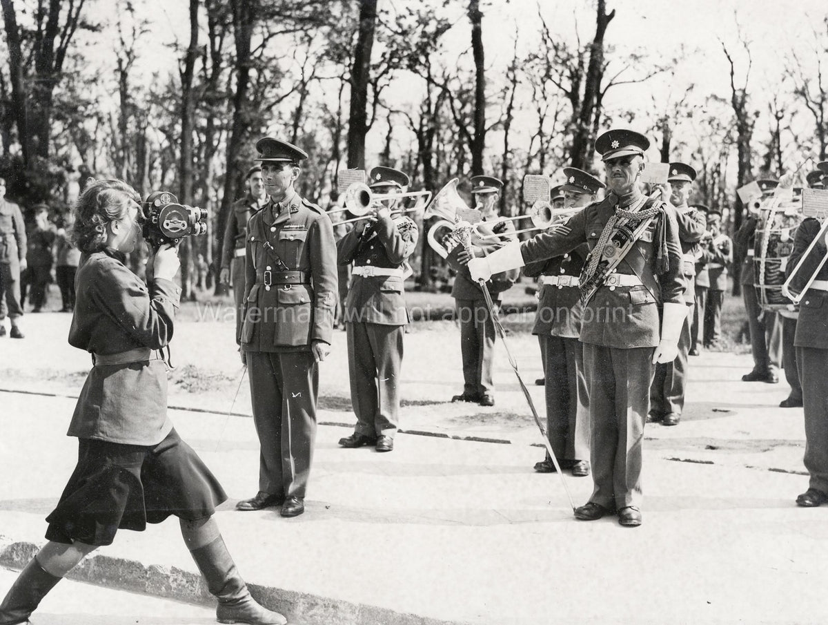 WWII Red Army Woman Photographer Films Military Band Parade Vtg. Photo WW2