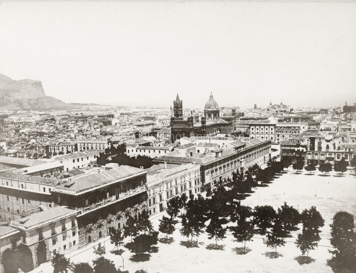 Palermo Italy Panoramic City View Cathedral Architecture Vtg. Photo 19thC.