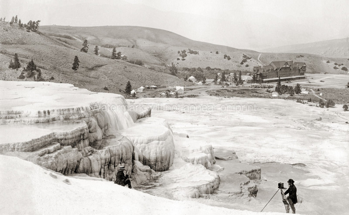 Yellowstone Park Wyoming Hot Springs Terraces Hotel Vtg. Photo 19thC.