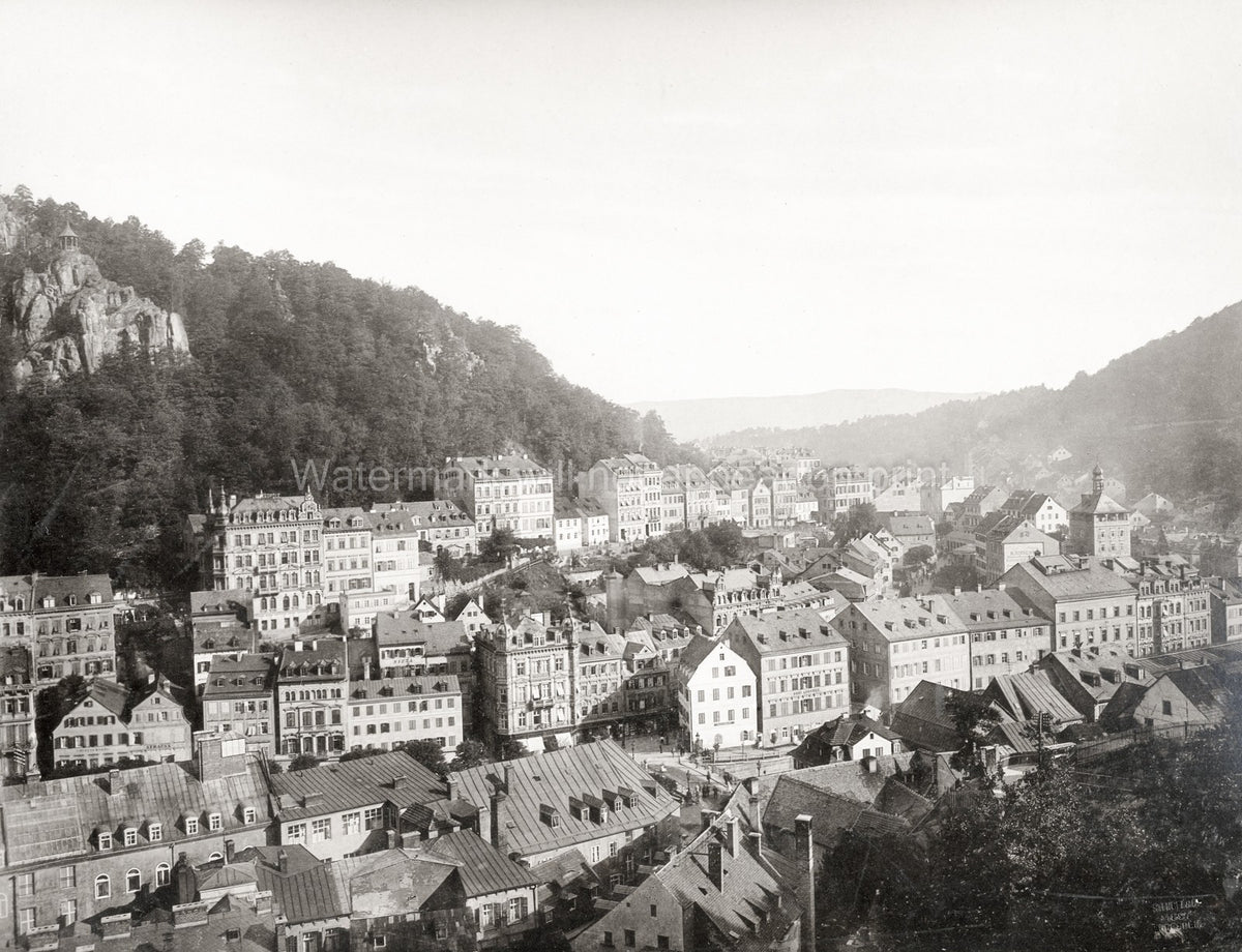 Karlsbad Karlovy Vary Prager Strae Cityscape Spa Town View Vtg. Photo 19thC.