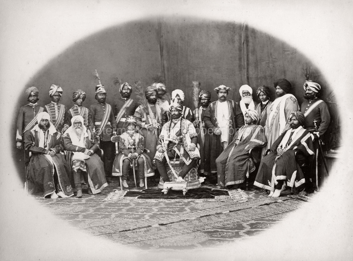 India Maharajah Rana Thellawar Suite Royalty Courtiers Group Vtg. Photo 19thC.