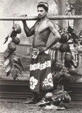 Pacific Islands Samoa Man w Breadfruit Pole Sarong Studio Vtg. Photo 19thC.