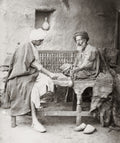 Egyptian Men Playing Board Game Smoking Hookah Pipe Turban Vtg. Photo 19thC.