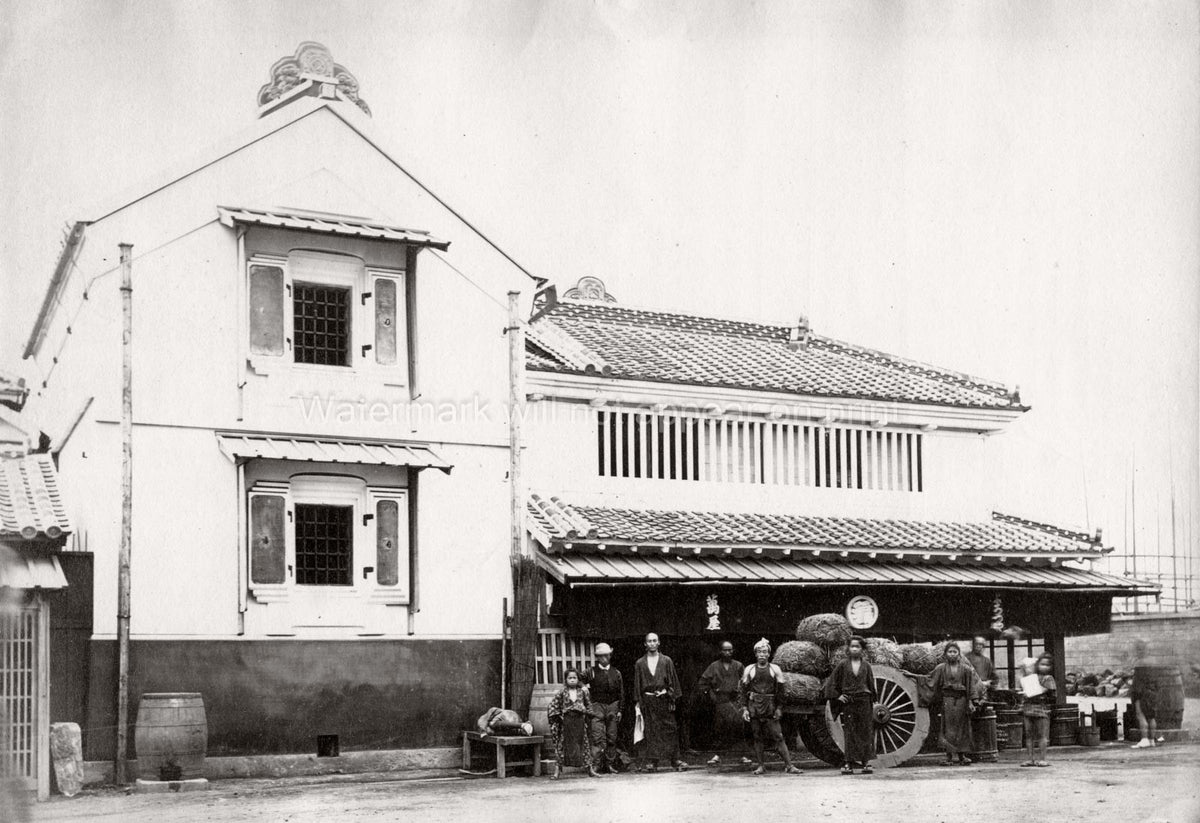 Japan Rice Shop Fireproof Godown Warehouse Workers Cart Vtg. Photo 19thC.