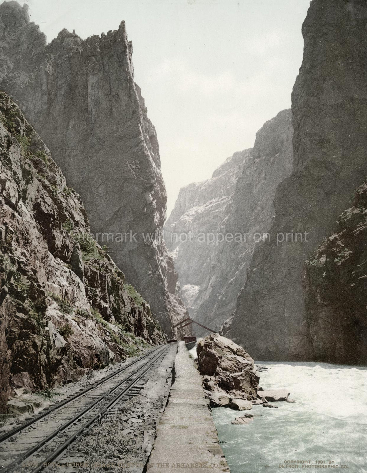 Colorado Royal Gorge Railroad Arkansas River Canyon Cliffs Vtg. Photo 19thC.