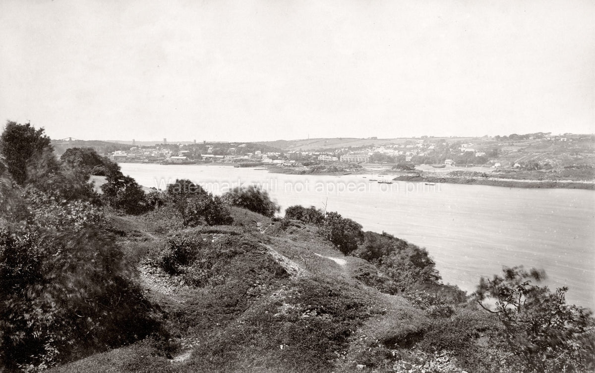Menai Town Wales Landscape View Britannia Suspension Bridge Vtg. Photo 19thC.
