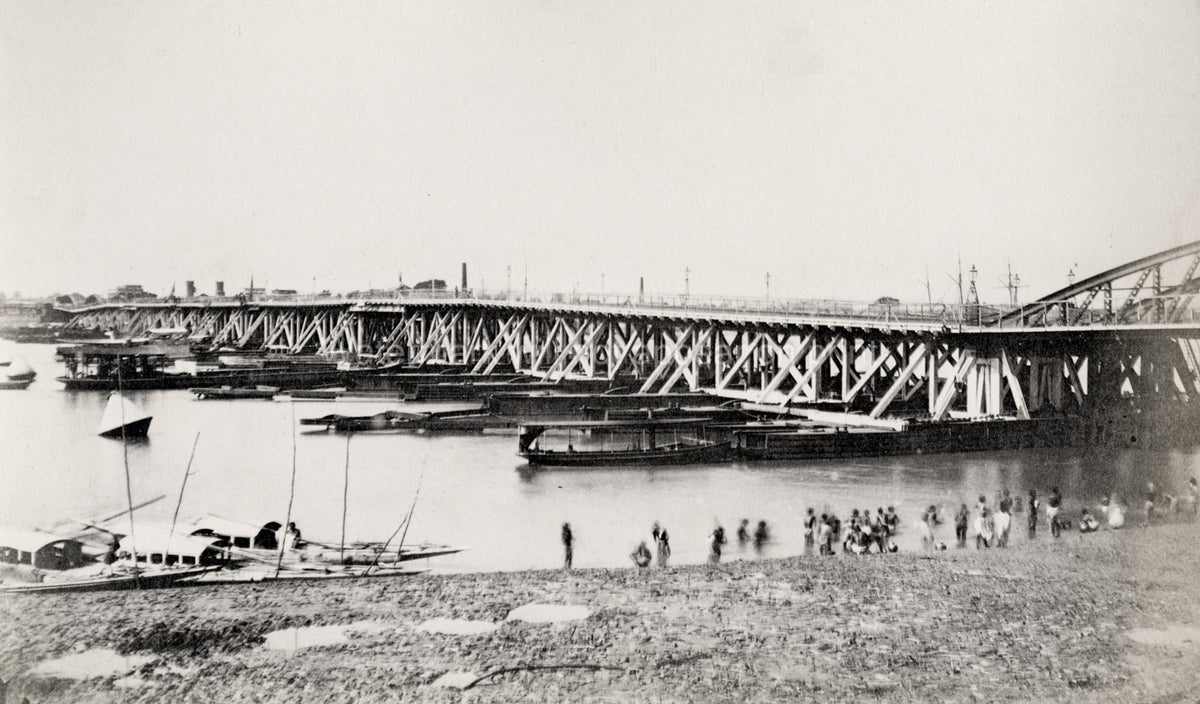 Howrah Pontoon Bridge Calcutta India Hooghly River Boats Vtg. Photo 20thC.