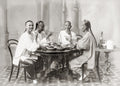 Chinese Men Eating Meal Dining Queue Hairstyle China Vtg. Photo 19thC.