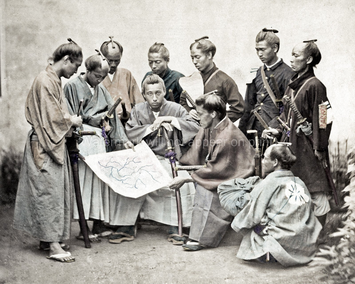 Satsuma Clan Samurai Warriors Planning Strategy Map Vtg. Photo 19thC.
