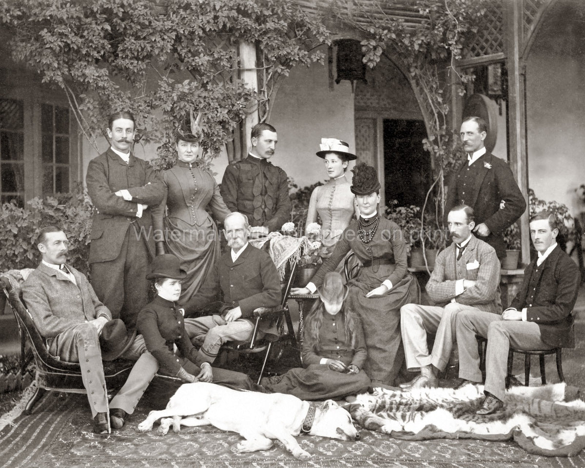 Lord Roberts Family Circle India Group Portrait Dog Veranda Vtg. Photo 19thC.