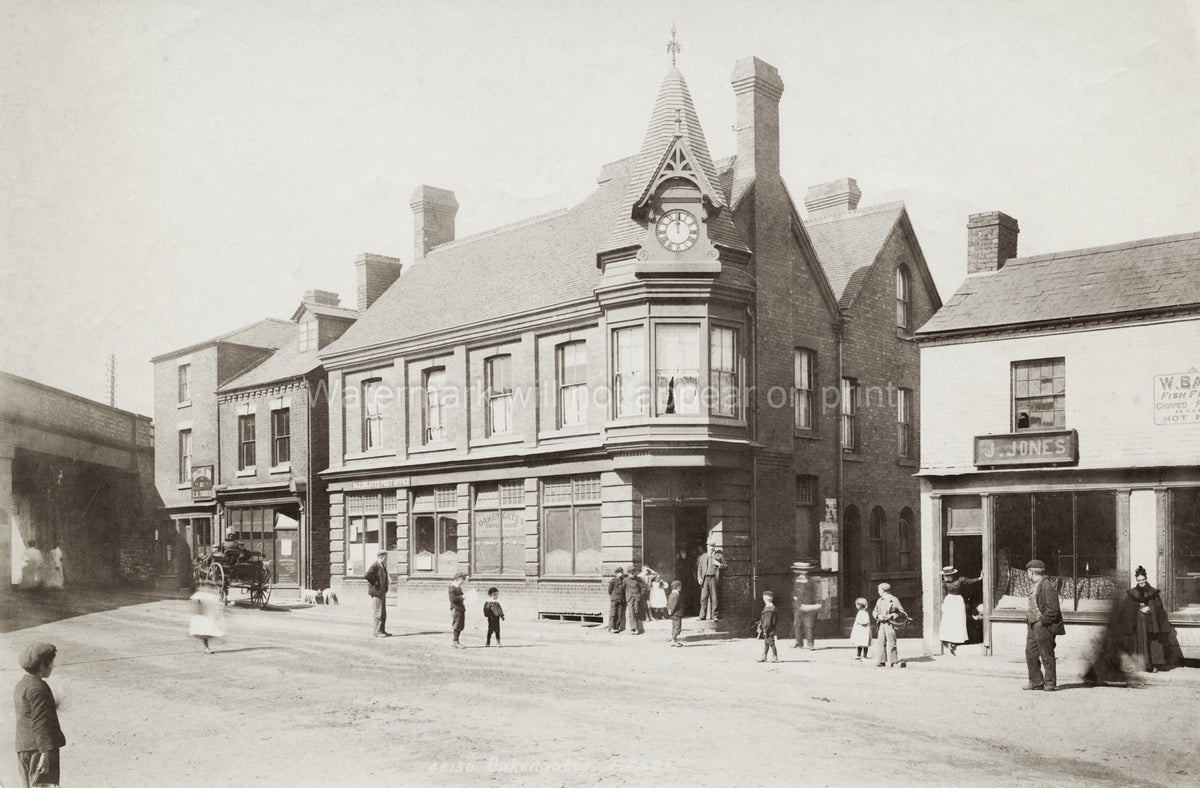 Oakengates Shropshire Street Corner Shops Clock Tower People Vtg. Photo 19thC.