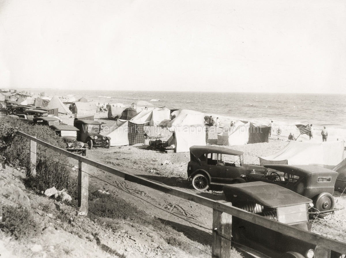 San Francisco Beach Camping Tents Vintage Cars Ocean Coast Vtg. Photo 20thC.
