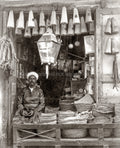 Cairo Egypt Spice Store Vendor Man Turban Baskets Lantern Vtg. Photo 19thC.