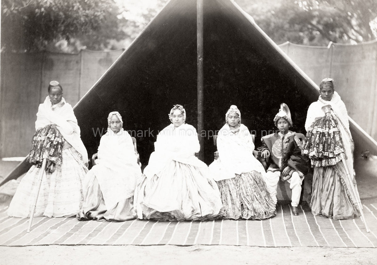 Indian Nobility Group Portrait Royalty Family Fine Clothes Vtg. Photo 19thC.