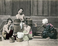 Japanese Girls Bathing Hot Tub Traditional Bath House Women Vtg. Photo 19thC.