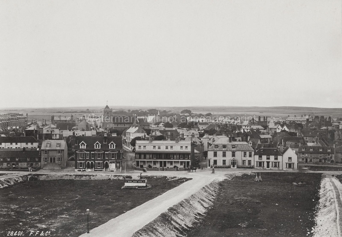 Seaford East Sussex Townscape Buildings Church Tram High Angle Vtg. Photo 19thC.