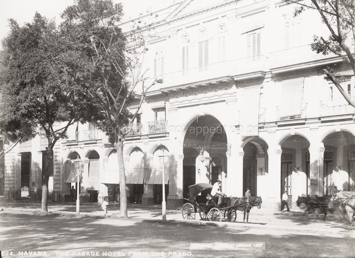 Havana Cuba Pasage Hotel Prado Architecture Carriage Street Vtg. Photo 19thC.