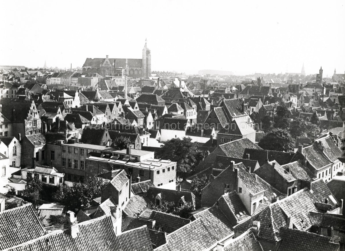 Malines Belgium Rooftop View Cityscape Architecture Church Vtg. Photo WW1
