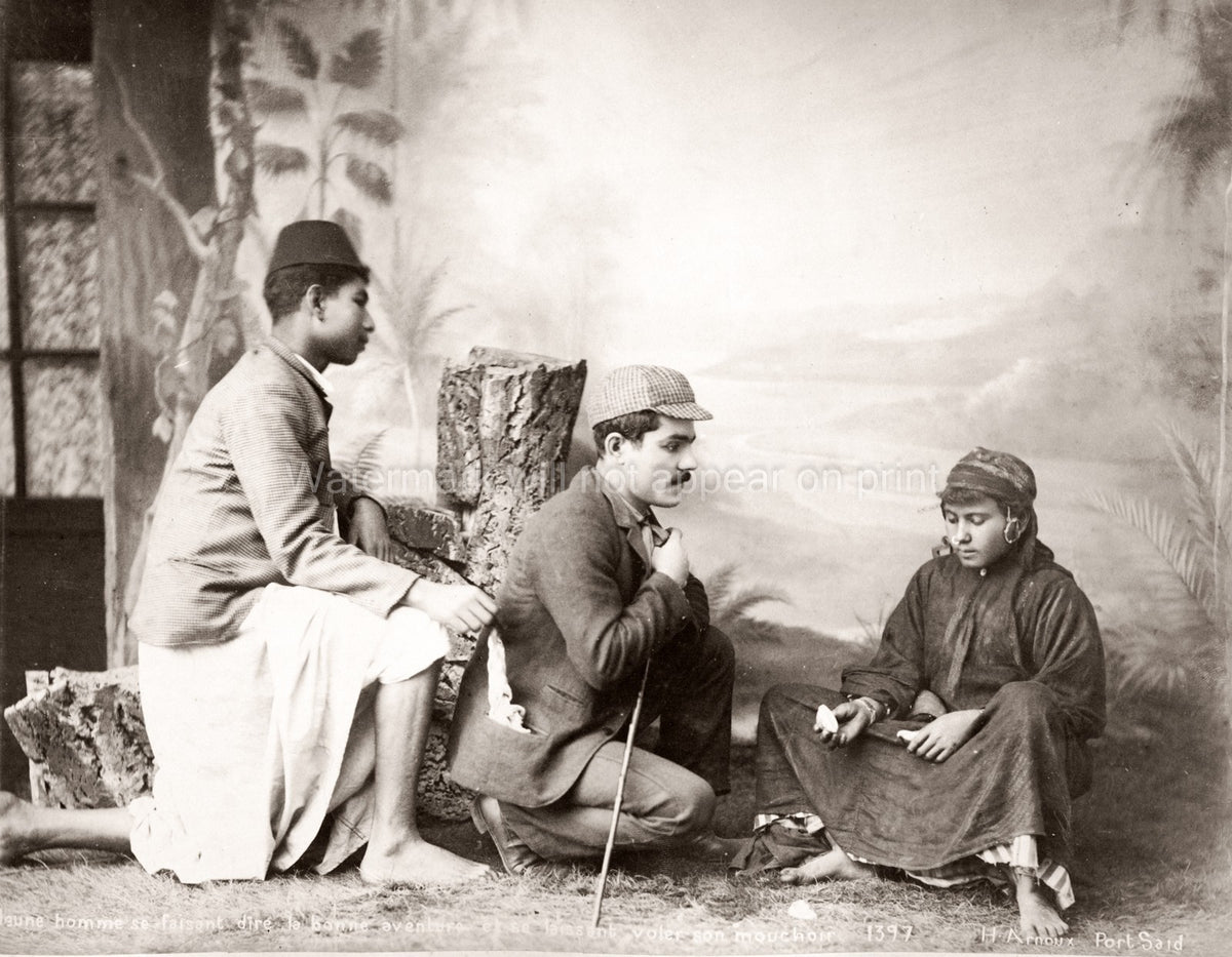 Egypt Pickpocket Stealing Handkerchief Fortune Teller Studio Vtg. Photo 19thC.