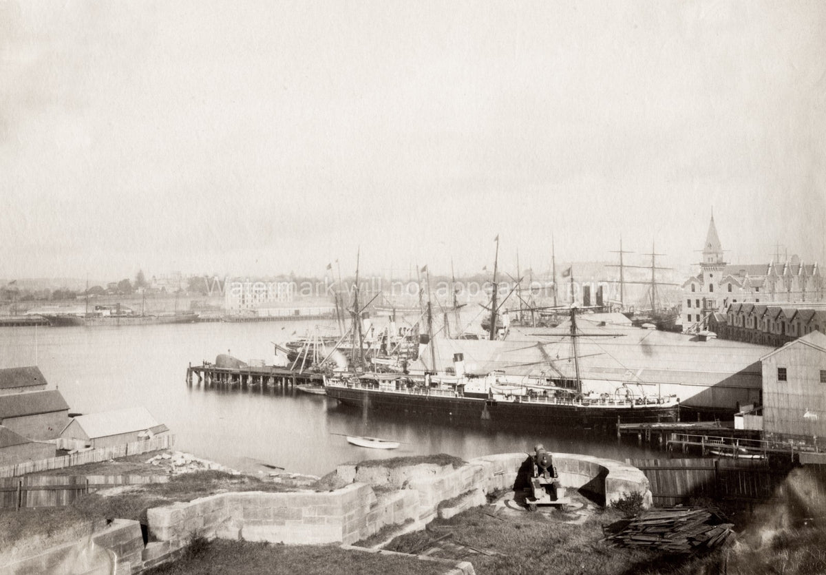 Dawes Battery View Circular Quay Sydney Harbor Ships Docks Vtg. Photo 19thC.