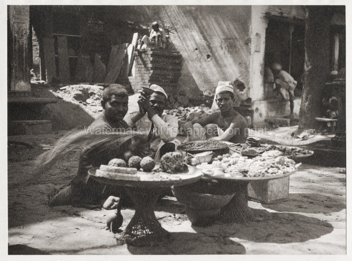 Northern India Sweet Meat Seller Street Vendors Market Food Vtg. Photo 20thC.