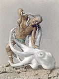 Japan Carving Man Killing Giant Octopus Sculpture Art Vtg. Photo 19thC.
