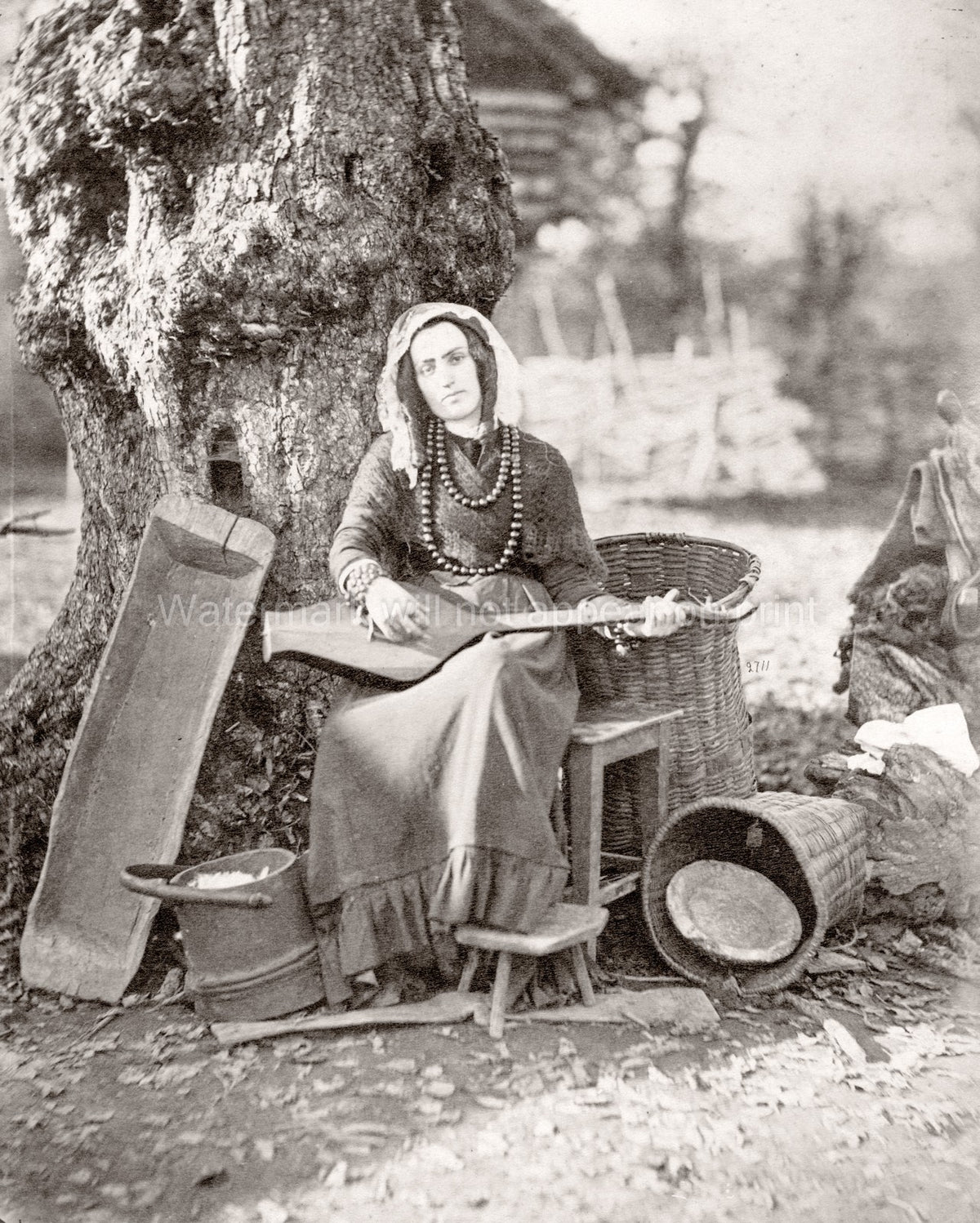 Caucasus Georgia Woman Plays Musical Instrument Traditional Vtg. Photo 19thC.