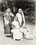 India Group Women Traditional Sari Dress Studio Portrait Vtg. Photo 19thC.
