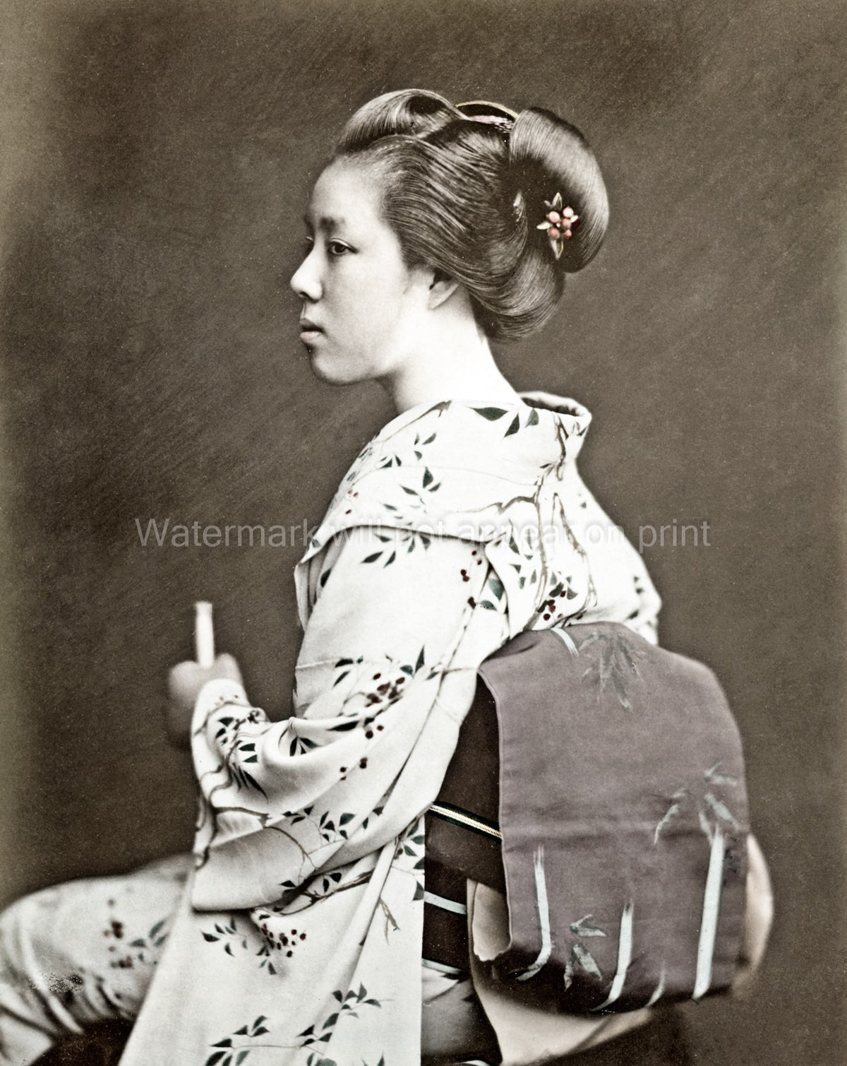 Japan Geisha Woman Portrait Traditional Dress Kimono Hairstyle Vtg. Photo 19thC.