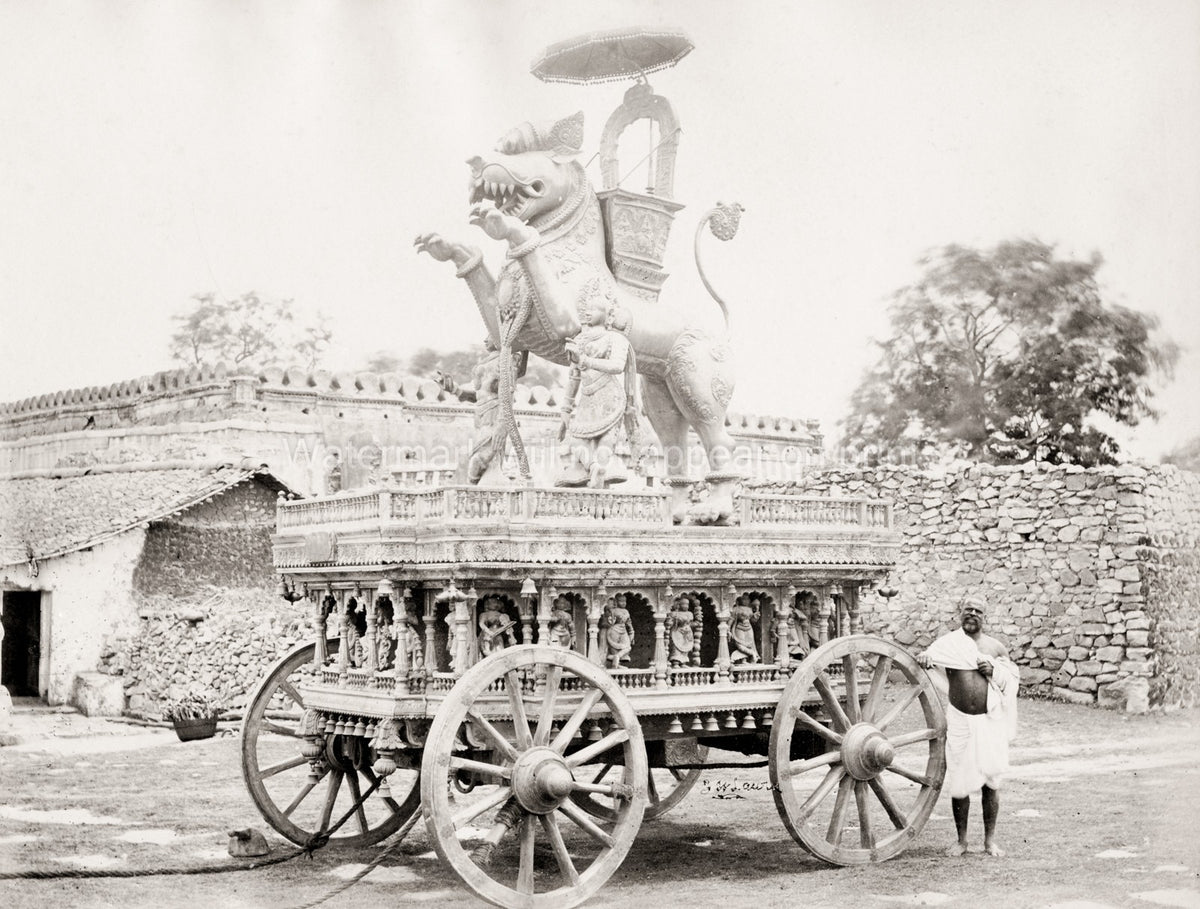 India Festival Procession Car Carved Yali Statue Hindu Temple Vtg. Photo 19thC.