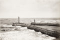 Whitby Yorkshire Harbour Mouth Lighthouse Sea Pier Breakwater Vtg. Photo 19thC.