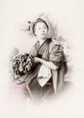 Young Japanese Woman Traditional Kimono Dress Studio Portrait Vtg. Photo 19thC.