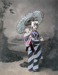 Japan Young Girl Baby Kimono Parasol Traditional Dress Carrier Vtg. Photo 19thC.