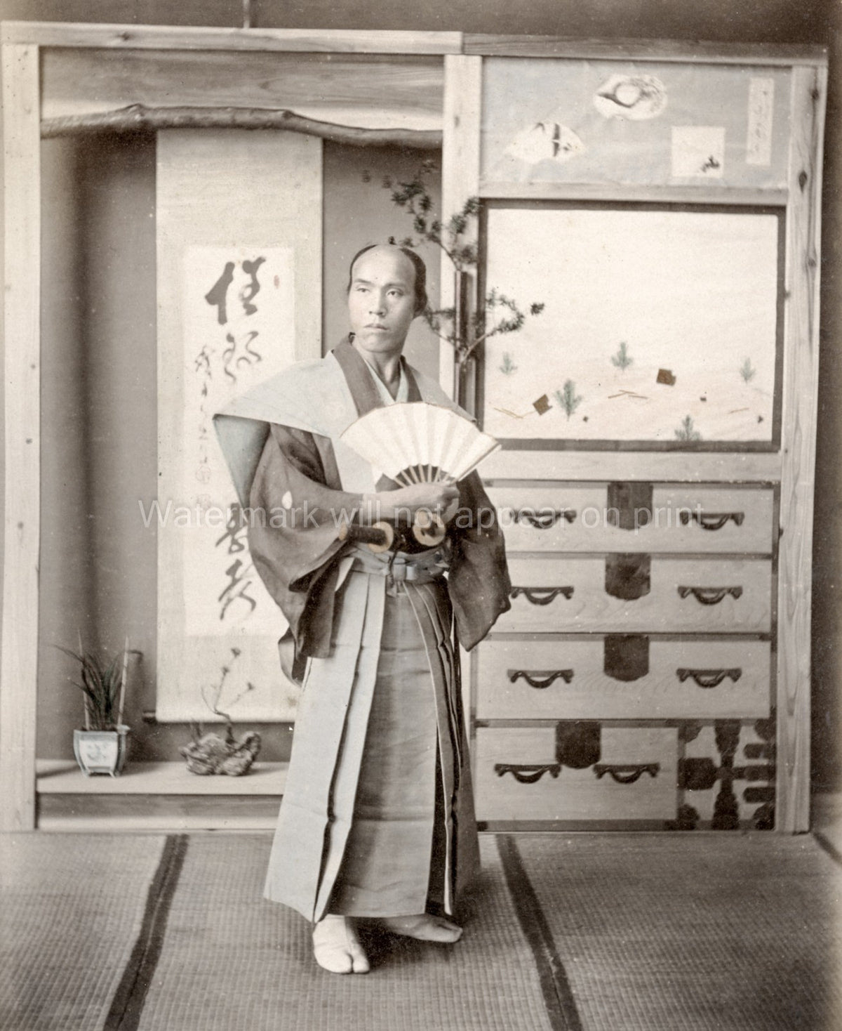 Japan Samurai Warrior Fan Swords Kimono Traditional Vtg. Photo 19thC.