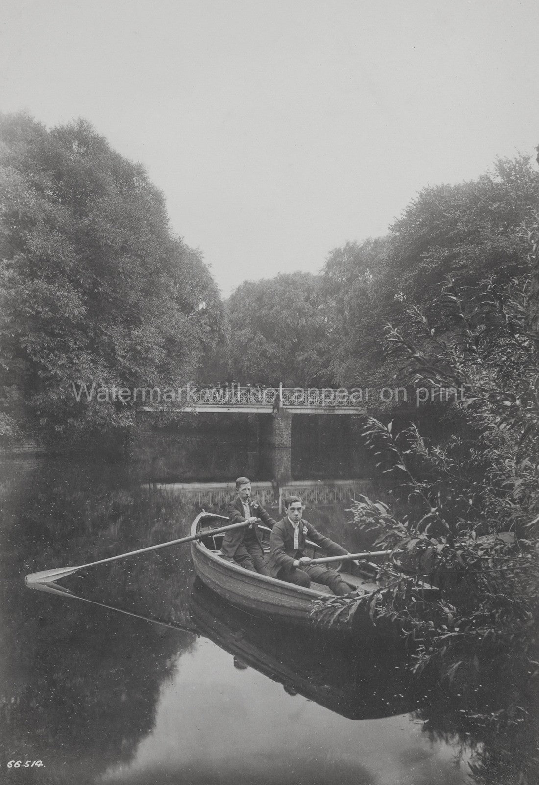 Southport Botanic Gardens Boat Lake Men Rowing Bridge Vtg. Photo 19thC.