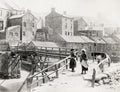Staithes Yorkshire Fishing Village Wooden Bridge Women Houses Vtg. Photo 19thC.