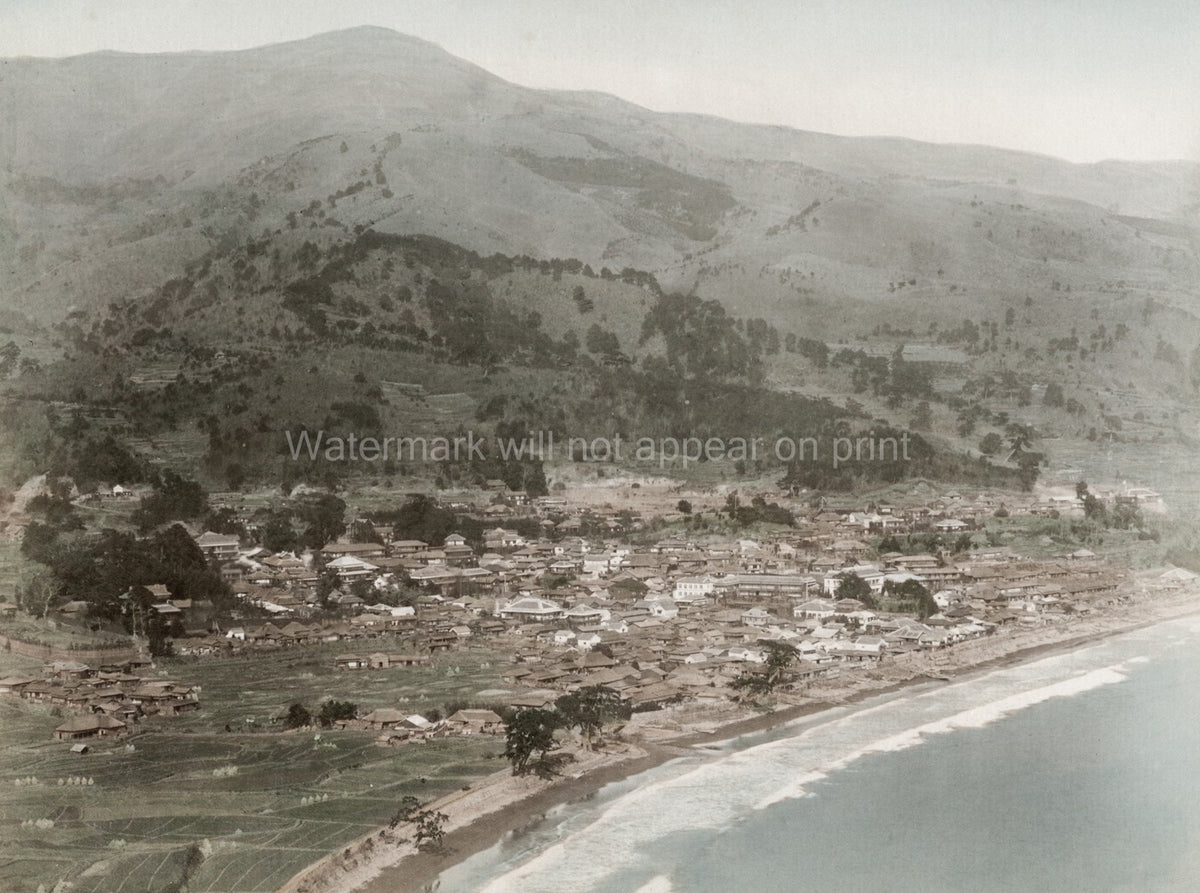 Atami Japan Coastal Town View Mountains Beach Ocean Landscape Vtg. Photo 19thC.