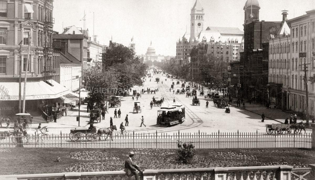 Washington DC Pennsylvania Ave Capitol Streetcar Cityscape Vtg. Photo 19thC.