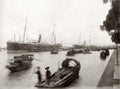 Canton China Harbor Steamers Sampans River Boats Commerce Vtg. Photo 19thC.