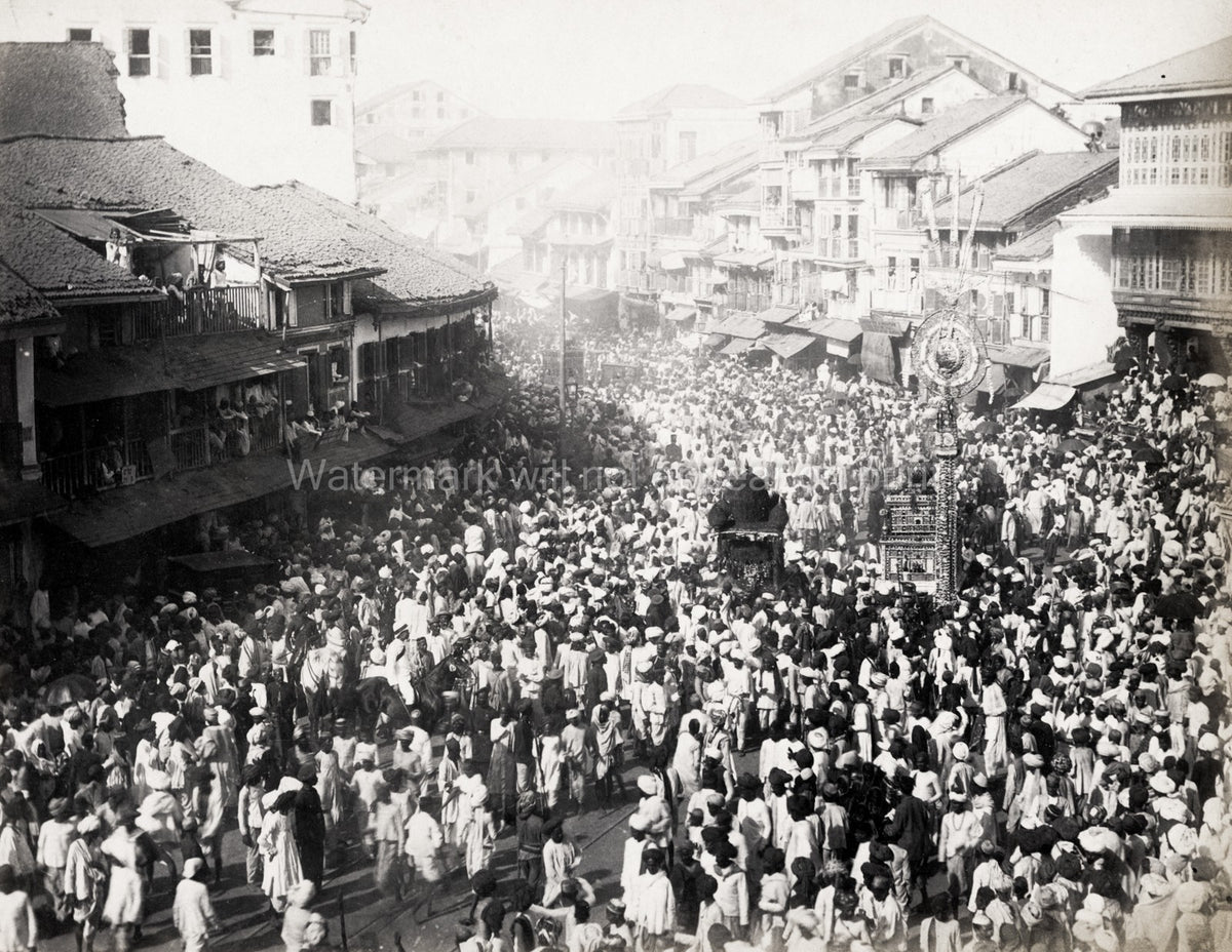 Bombay India Muharram Procession Muslim Islam Crowd Street Vtg. Photo 19thC.