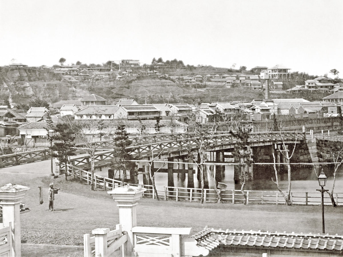 Yokohama Bluff Japan Landscape Bridge River Houses Hillside Vtg. Photo 19thC.