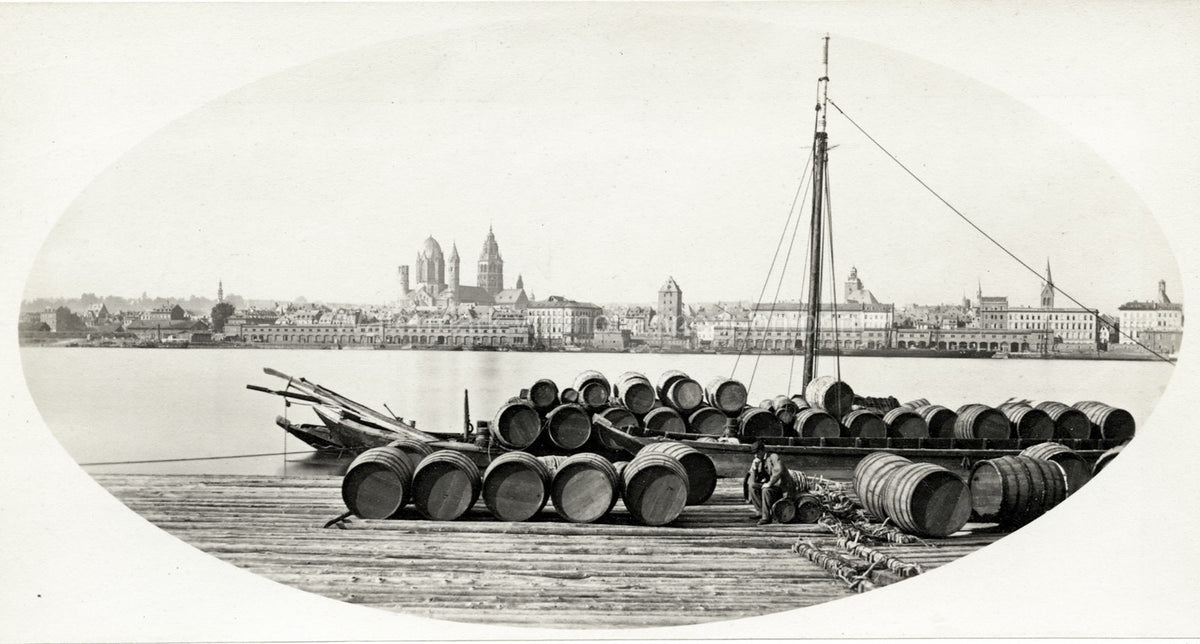 Mainz Germany River Rhine Cityscape Cathedral Barrels Vtg. Photo 19thC.